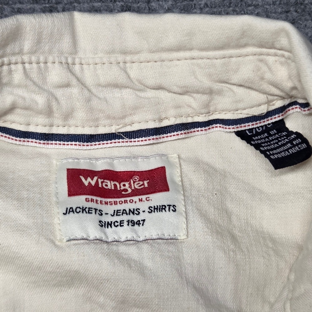 Wrangler Mens Western Snap Shirt Off White Cream Cotton Long Sleeve Large - Picture 5 of 15
